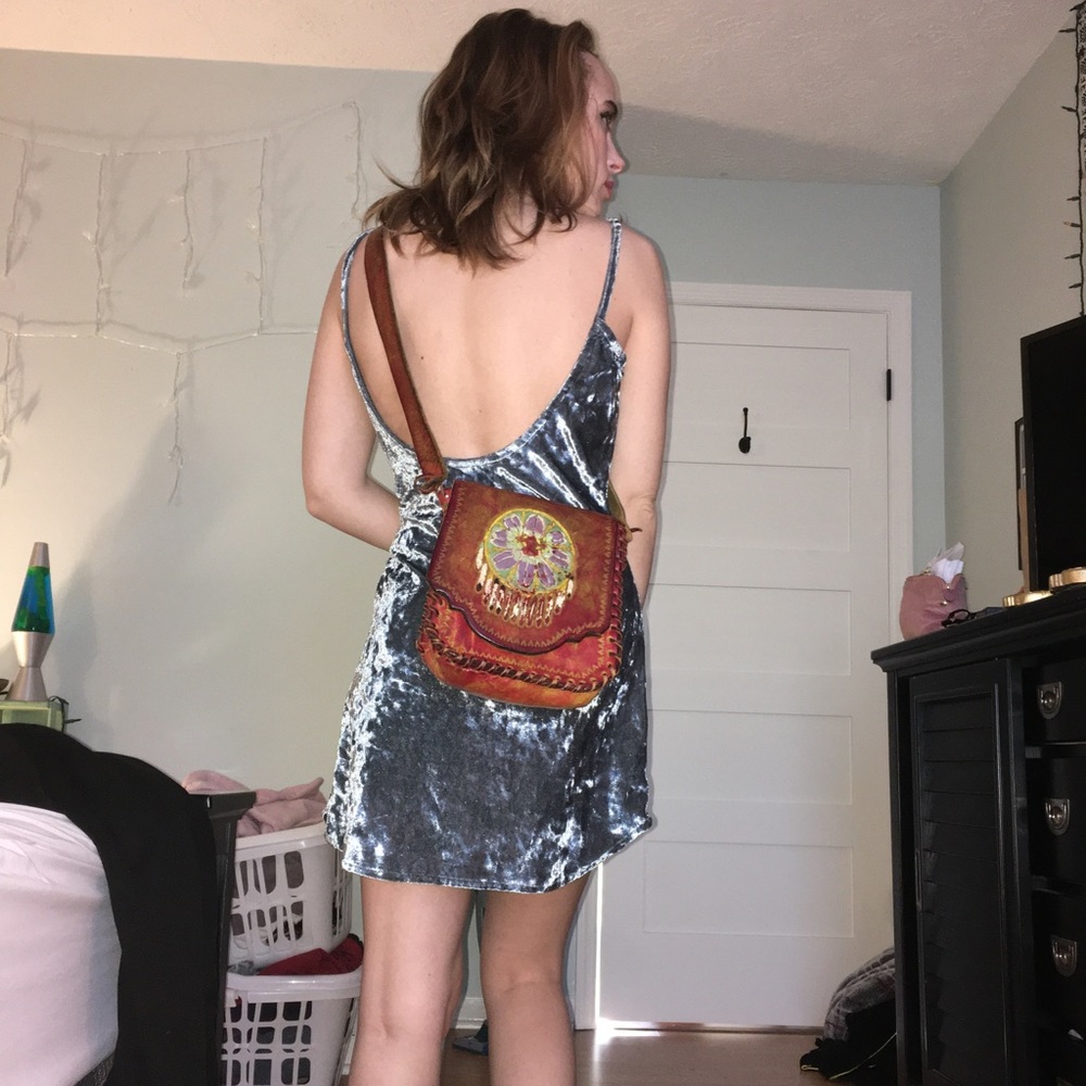 Sexy Gray/Silver Velvet Mesh Dress - Picture 5 of 6